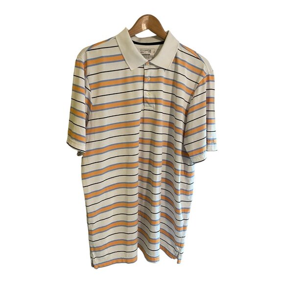 Chaps 78 Stay-Dry Golf Polo LT White with Blue/Gold Stripe Preppy Country Club - Picture 2 of 8